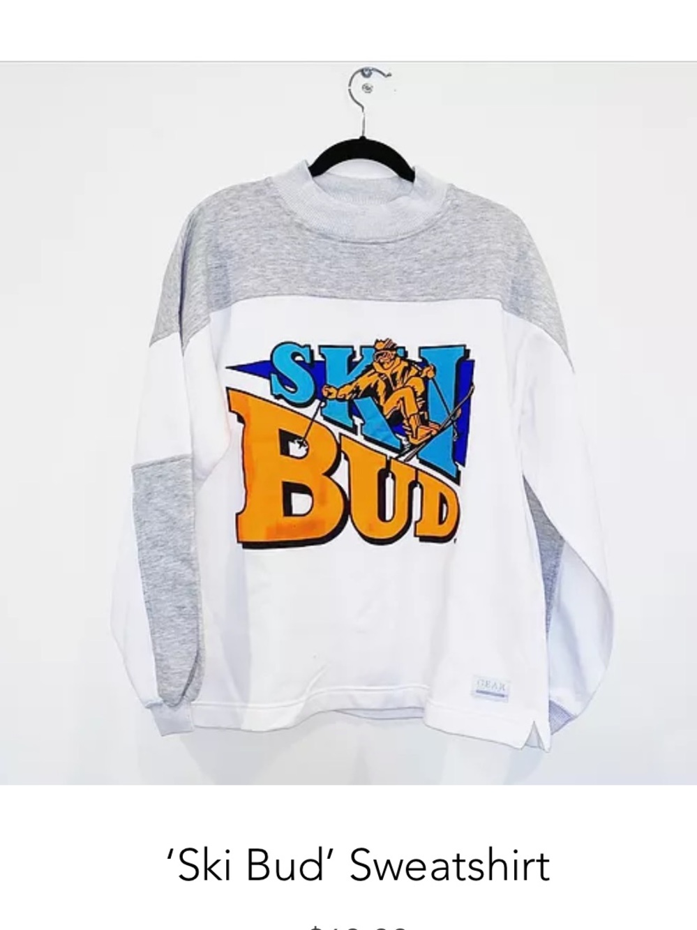 Vintage Budweiser White & Gray Colorblock Crewneck with Orange & Blue Graphic